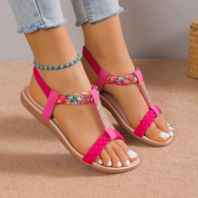 Damen Sandalen Sommer Knöchelriemen Rom Schuhe Frau Zehenfrei Flacher Absatz Outdoor T-Riemen Plateau Sandalen Damen Sandalias De Mujer