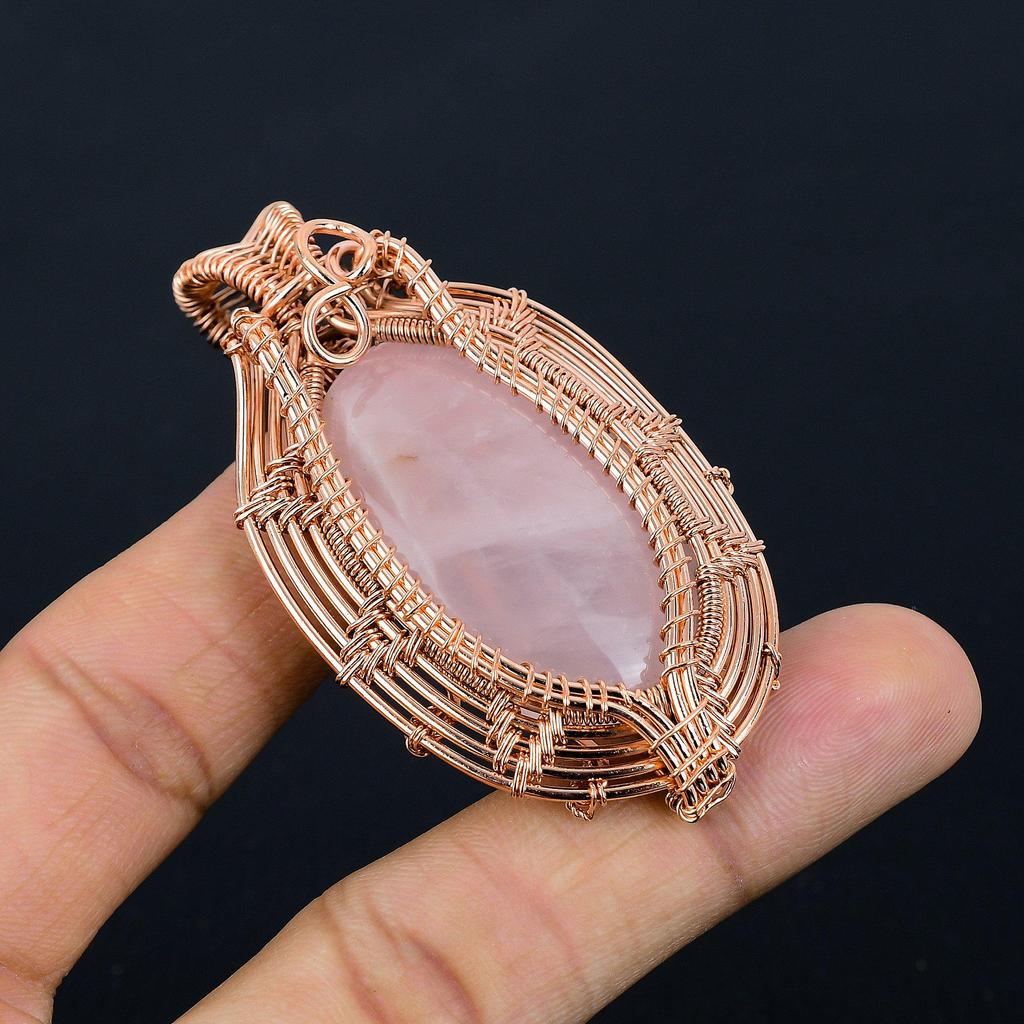 Rose Quartz Jewelry, 999 Copper Wire Wrapped Pendant Handmade Gemstone Jewelry, Gifts For Wife Brand New Pendant