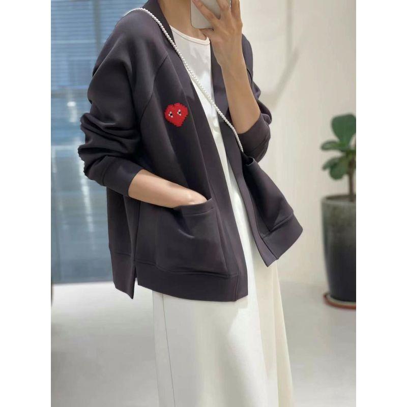 

Online and Offline! Grab Benefits ~ Women s V-neck Fall and Winter Waffle Cotton Bright Color Heart Mid Length Long Length Outwear New Grey 3XL