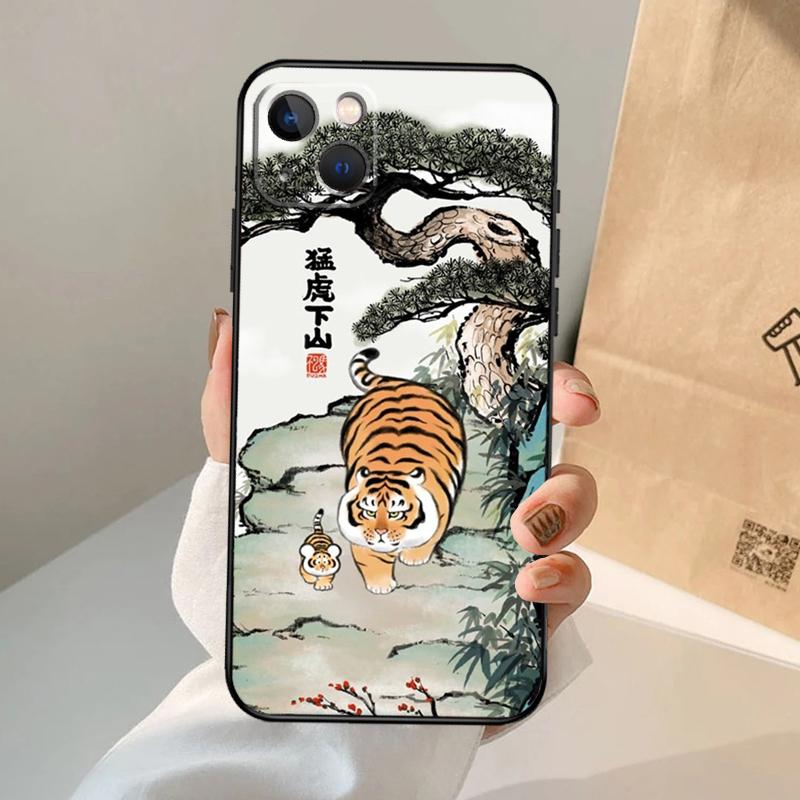 Cartoon Fat Tiger Phone Case For iPhone 17 Air 16 15 14 13 11 12 Pro Max 13 12 Mini 15 16 Plus 16e Cover Coque