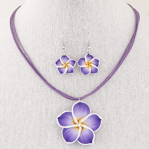 Soft Pottery Flower Personalized Necklace and Earrings Two-piece Set Wax Rope Soft Pottery Plumeria-shaped Bridesmaid Gift