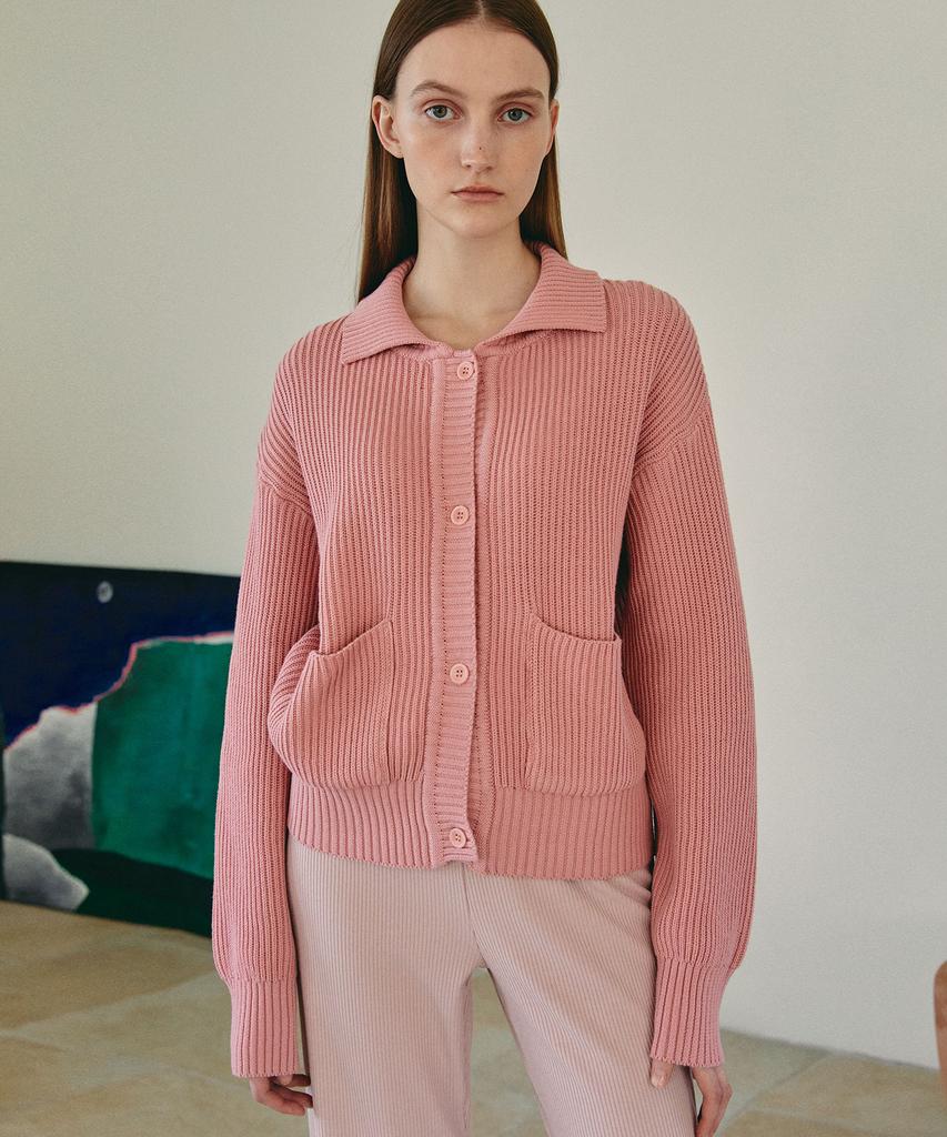 38Comeoncommon Collar Pocket Cardigan (Indi Pink)