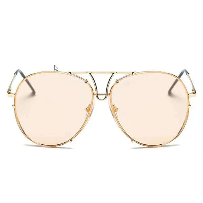 Vintage Rimless Alloy Aviation Pilot Sunglasses for Men Women Brand Gradient Sun Glasses Female Metal Oval Shades Black Brown