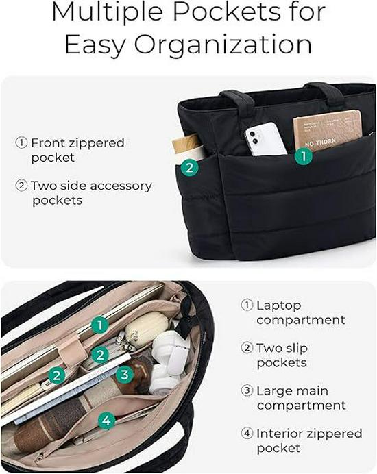 Women's Lightweight Puffy Tote: Large Capacity Travel & Laptop Bag