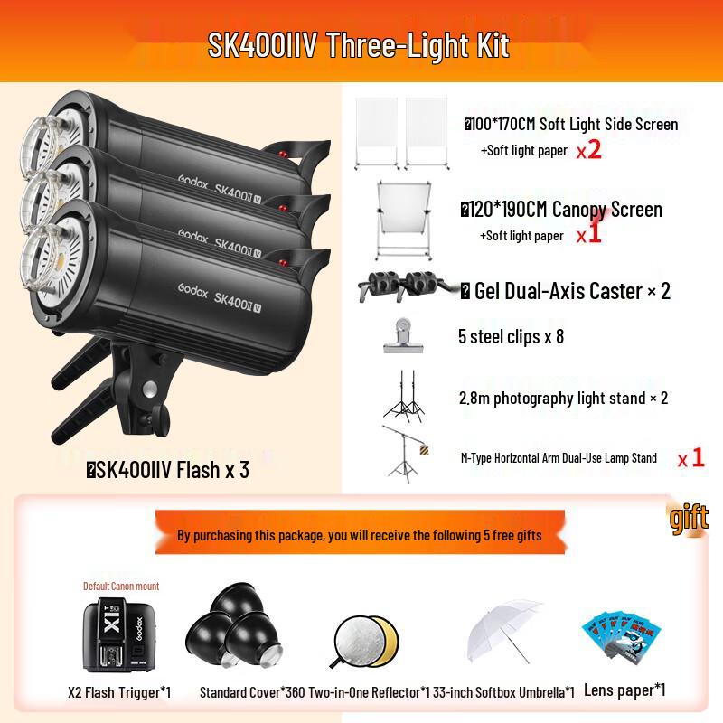 Godox SK400IIV Professional Studio Flash Light 3-Lamp Kit