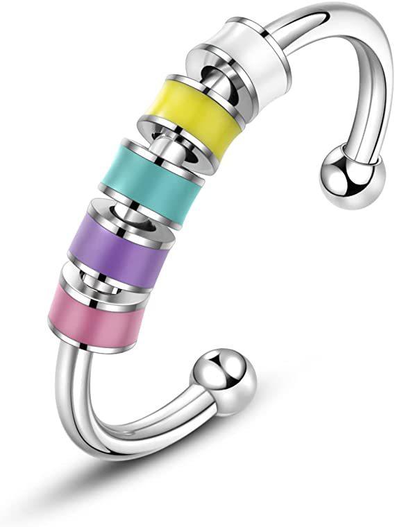 Anti Stress Blue Crystal Evil Eye Open Fidget Rings For Women Rotate Freely Spinning Knuckle Ring Girls Gift Anillos Mujer