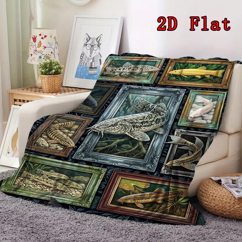 Fish Art Collection 2D Flat Pattern Flannel Blanket, High Quality All Seasons, Home Decor, Warmth and Comfort, Perfect for Christmas Gifts.