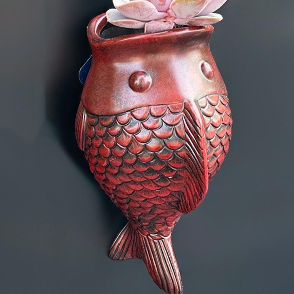 

Wall Hanging Fish Flowerpot Rustic Style Wall Mounted Planter Fish Ornaments Garden Style B