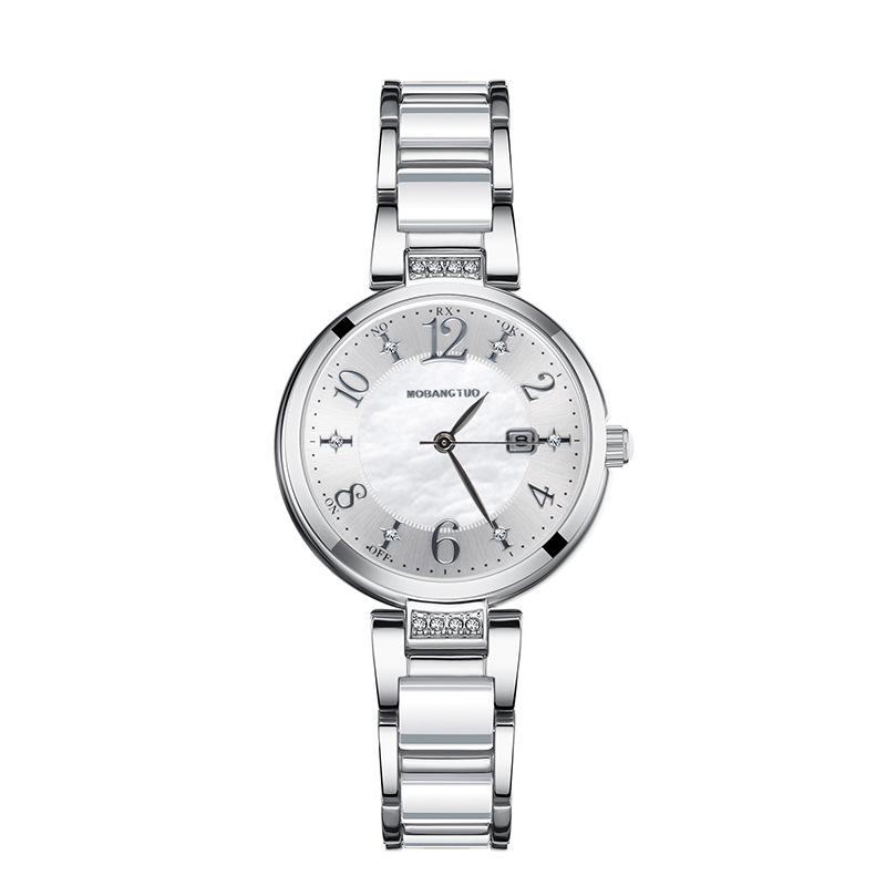 Ceramic Steel Belt Ladies Watch Fashion Casual Pearl Fritillary Diamond Waterproof Calendar Quartz Watch