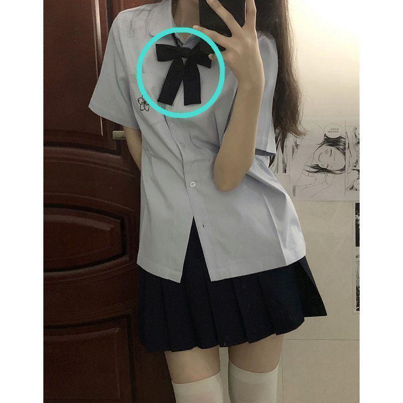 

Оригинальная синяя вышитая рубашка с коротким рукавом для школьной формы JK Сакураги Киты Single Black Bow Tie