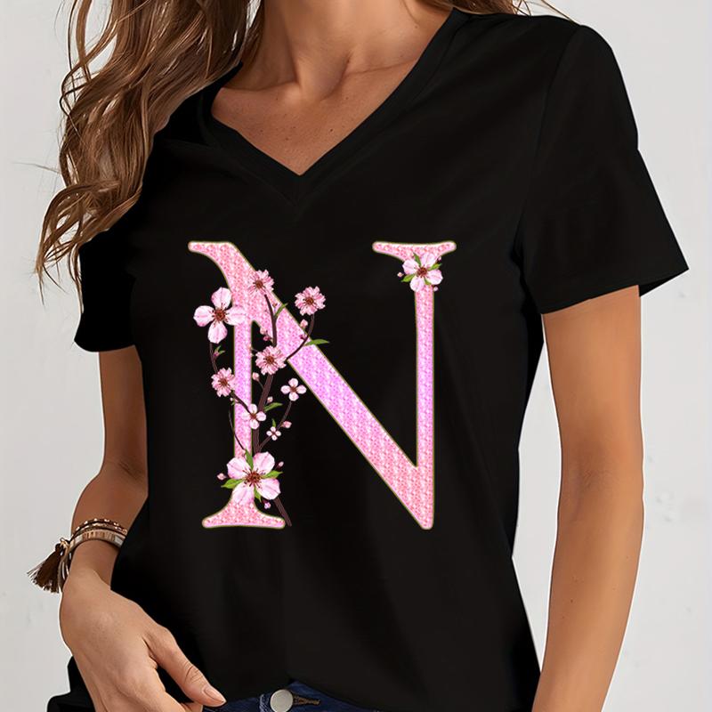 

Женская футболка с 3D-принтом, повседневная, с V-образным вырезом, короткими рукавами, летняя, свободная, с принтом в виде цветущей вишни XXL