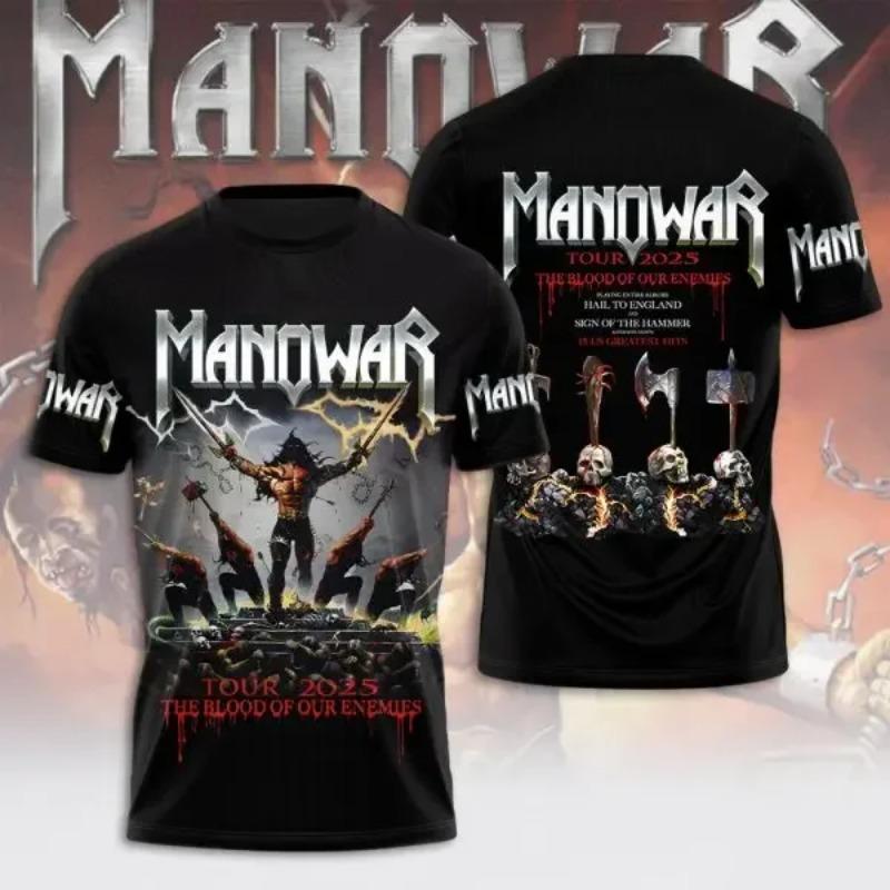 Rock Manowar Band Harajuku Hip Hop 3D Print Sports Men‘s Short Sleeve Summer Outdoor Street Fitness Quick Dry Breathable T-shirt