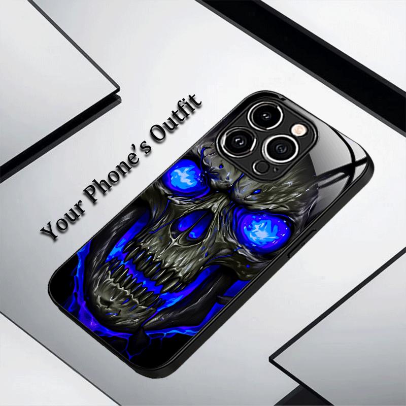 Dark Blue Skull Tempered Glass fashion phone cases For iphone 17 case Glass Phone Case for iPhone 17 16 15 14 13 12 pm Pro Plus
