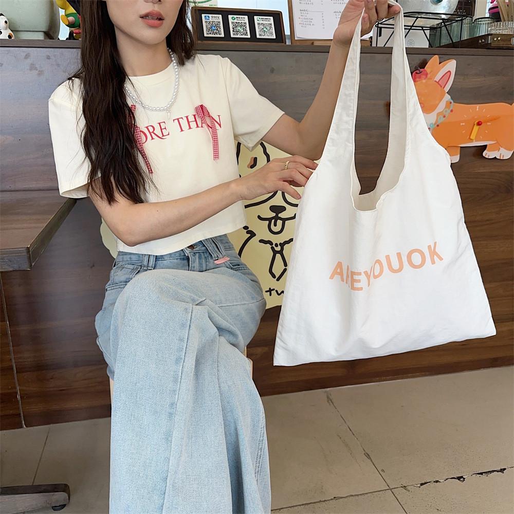 Chic Letter Print Shoulder Bag Spacious Trendy Tote Street Style Canvas Bag