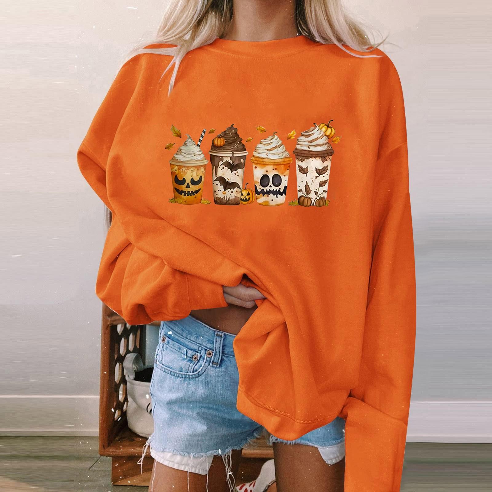 

Женская мода, повседневный пуловер с длинными рукавами и капюшоном, толстовка с принтом на Хэллоуин S оранжевый