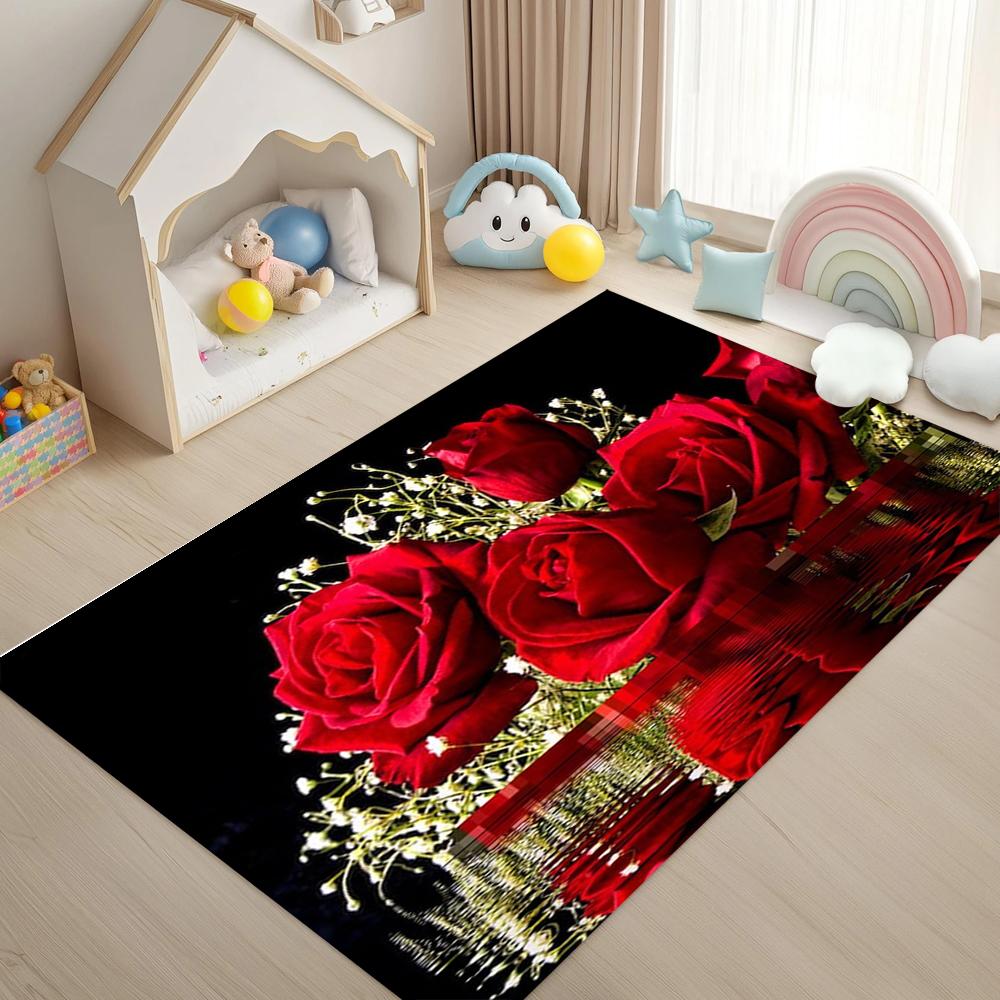 Rose Pattern Floor Mat Modern Kitchen Rug Non-Slip Colorful Indoor Carpet for Home Bathroom Bedroom Living Room Decor