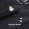 High-Quality Black Rose Necklace: Elegant Long Sweater Chain for Women