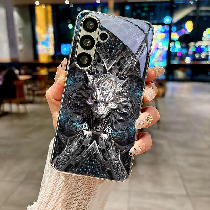 Dark Fantasy Wolf Electroplated Silver Phone Case For Samsung Note 10 20 A06 A07 A12 A13 A14 A15 A16 A17 A22 A23 A25 Glass Cover
