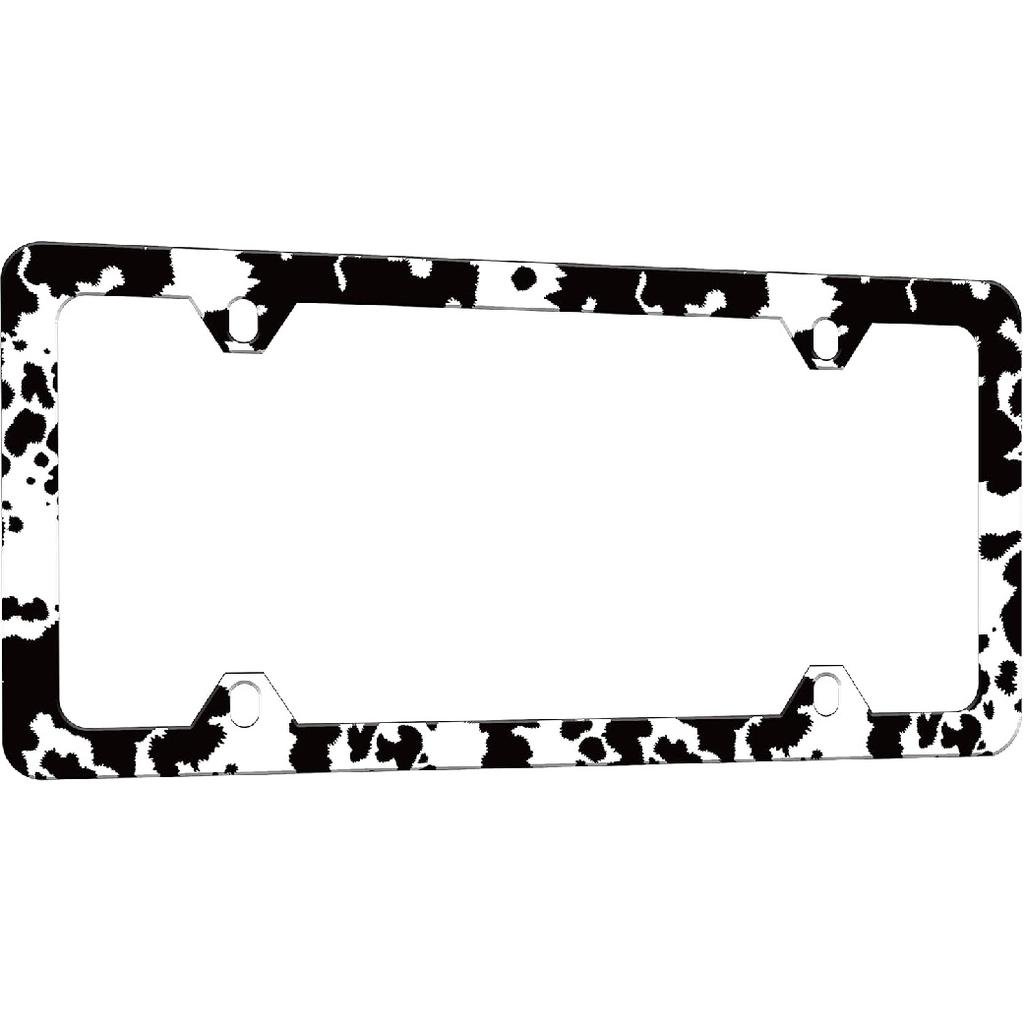 Black And White Cow Print License Plate Frame Funny Spots License Plate Frames Animal Pattern Auto Accessory Bracket Stainless Steel License Plate