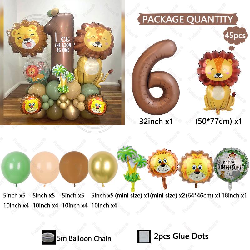 45pcs Jungle Animal Theme Balloon Chocolate Number Balloon Set Cartoon Animal Festival Supplies Childrens Birthday Party Decorat