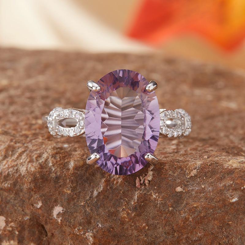 Large Natural Topaz Citrine Amethyst Ring Women'S S925 Sterling Silver Colored Jewelry.