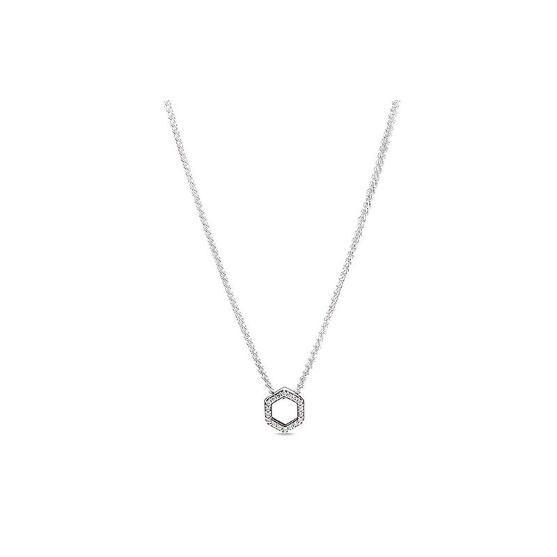 Pandora Shiny Hexagonal Honeycomb 925 Silver Necklace Women s 398787C01