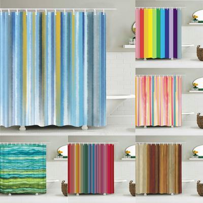Cortina de Baño con Rayas de Colores Tejido Impermeable Cortinas de Ducha Patrones Geométricos Pantalla para Bañera para Baño Decoración del Hogar