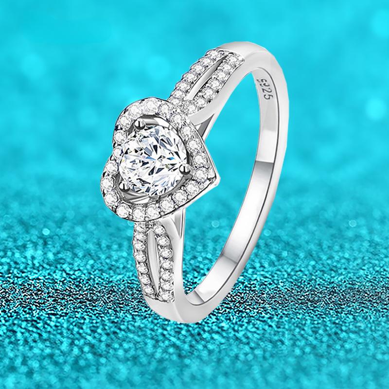 

0.5CT D Цвет Сердце Муассанит Кольца для Женщин Свадебная Вечеринка Сверкающее Кольцо S925 Ювелирные Изделия Из Серебра С Сертификатом