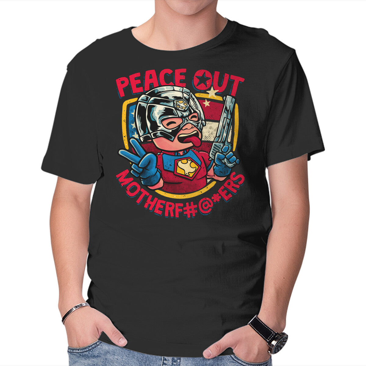 Unisex Crew Neck T-Shirt Peace Out Graphic Short Sleeve Casual Tee S