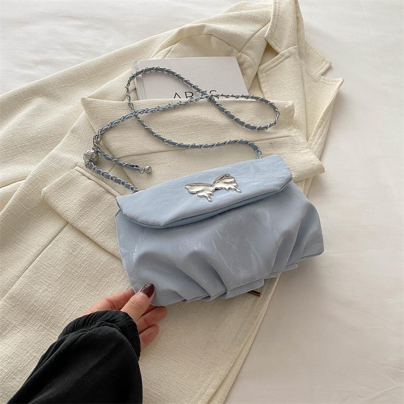

Niche pleated cloud bag popular small bag women 2025 new spring and summer chain messenger bag work small bag синий