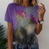 Plus Size Summer Women's T Shirt Printed Flowers Round Neck Short Sleeved Tops with Loose T Shirts