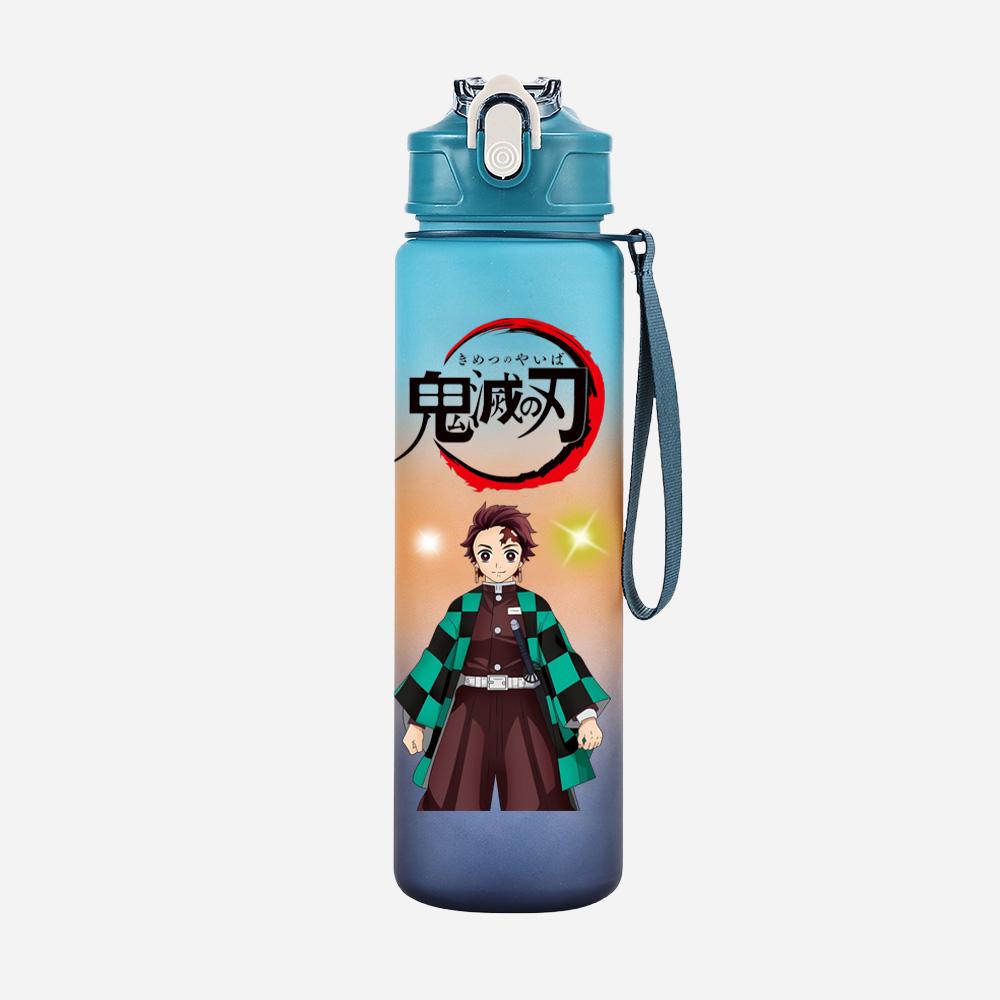 Anime Demon Slayer Aufdruck Wasserbecher Dämonenjäger Große Kapazität Outdoor Tragbar Blaue Trinkflasche für Jungen Mädchen Geschenk