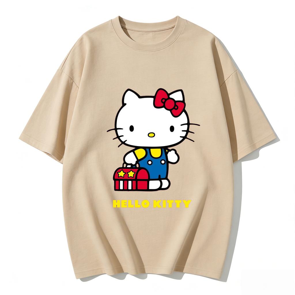 2026 Summer Hello Kitty Cartoon Printed Short Sleeve Pure Cotton Tshirt Parentchild Outfit Classic Fashion Womens Tees Tops