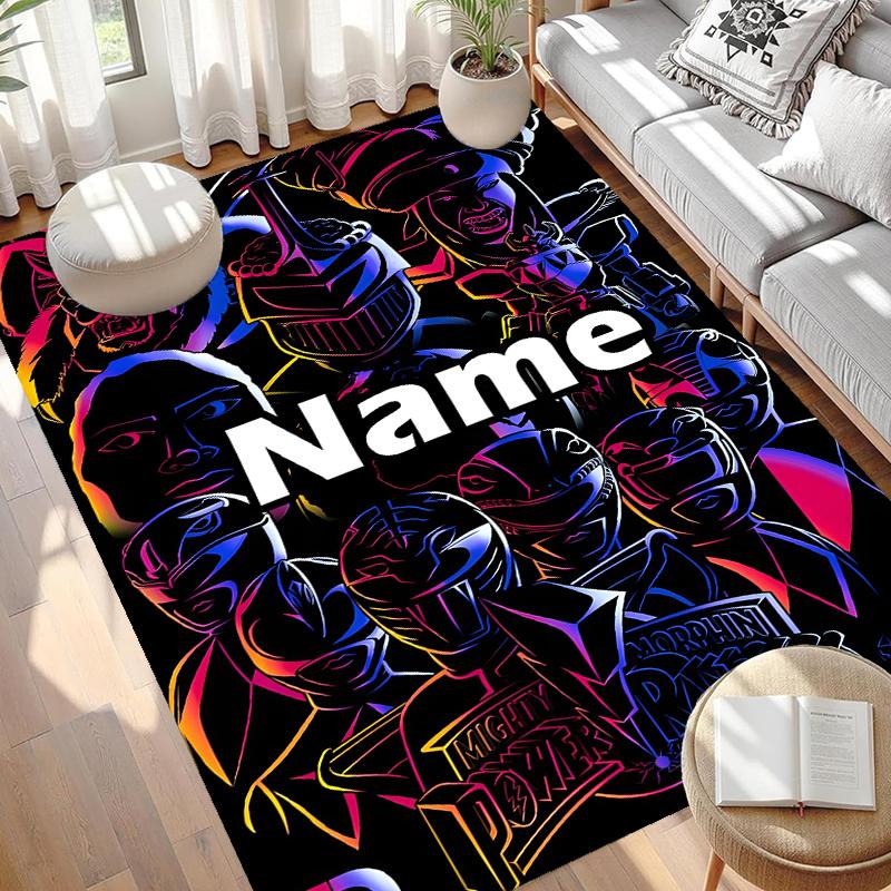 Custom Name Personalized Mighty Morphin Power Rangers Print Carpet, Versatile Home Decor Rug, for Playroom, Apartment, Balcony, Entryway, Hallway Gift