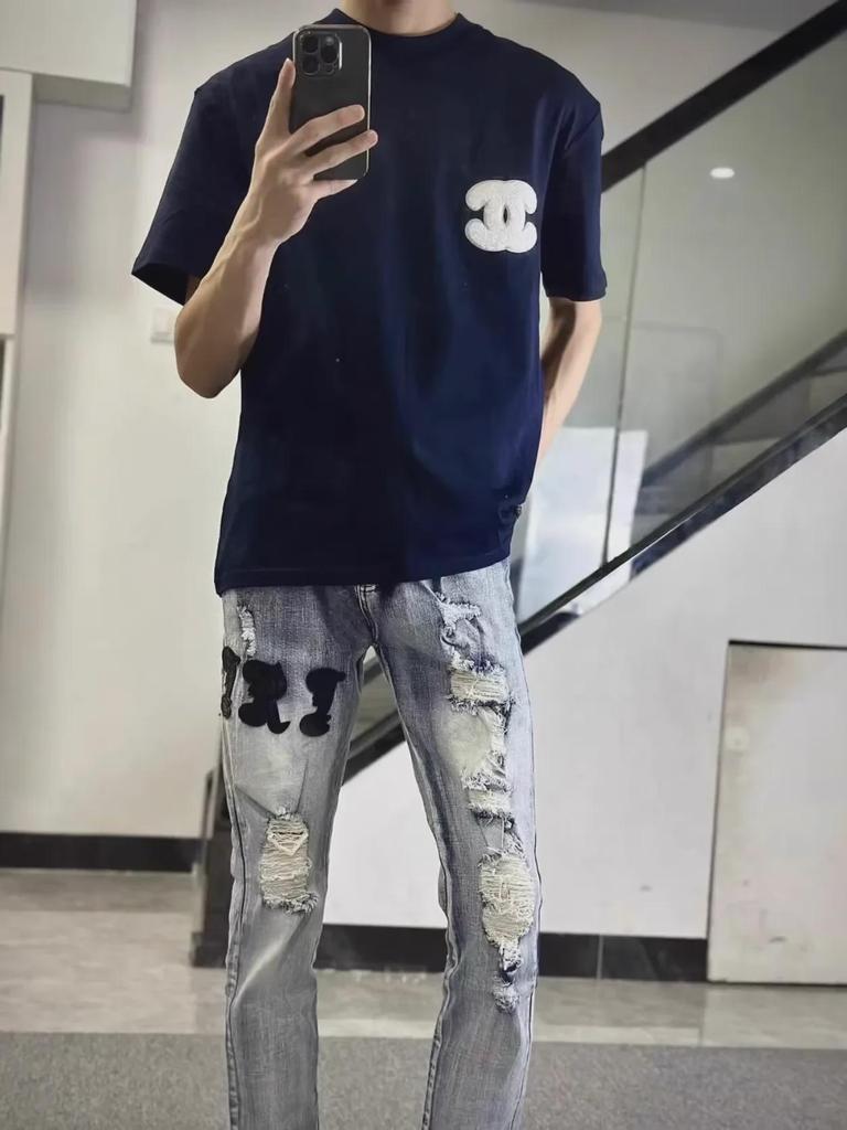 Men's Slim Fit High Street Embroidered Skinny Jeans – Trendy Student Style
