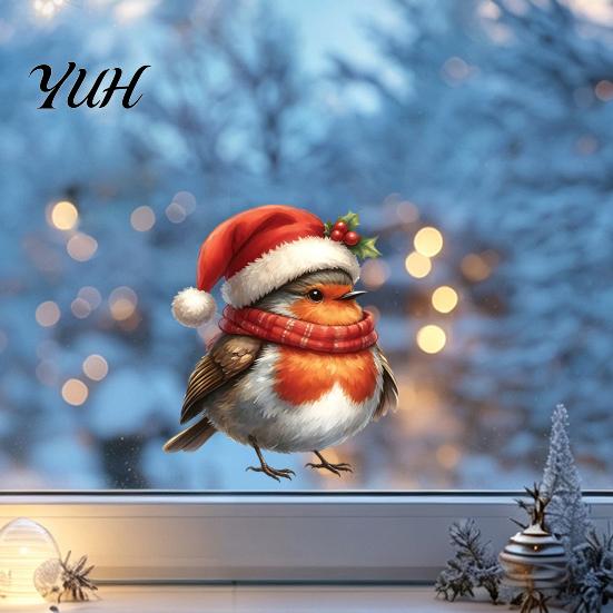 DIY Holiday Home Accents Christmas Bird Static Window Stickers, Cute Decorative Clings, PVC Waterproof Glass Stickers for Murals Windows And