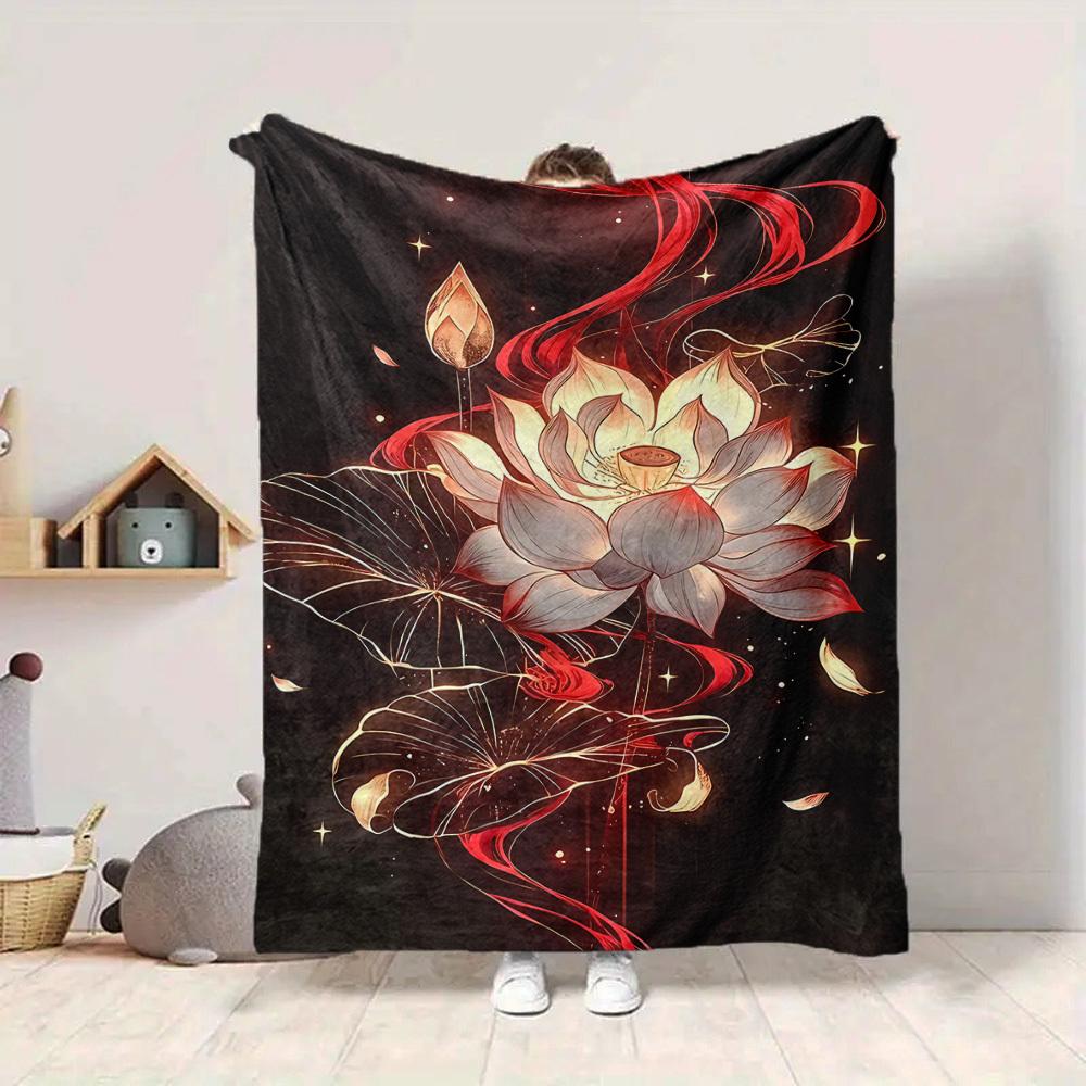 1pc Lotus Bloom Blanket, Lightweight Flannel Throw Blanket for Sofa, Bed, Travel, Camping, Living Room, Office, Couch032