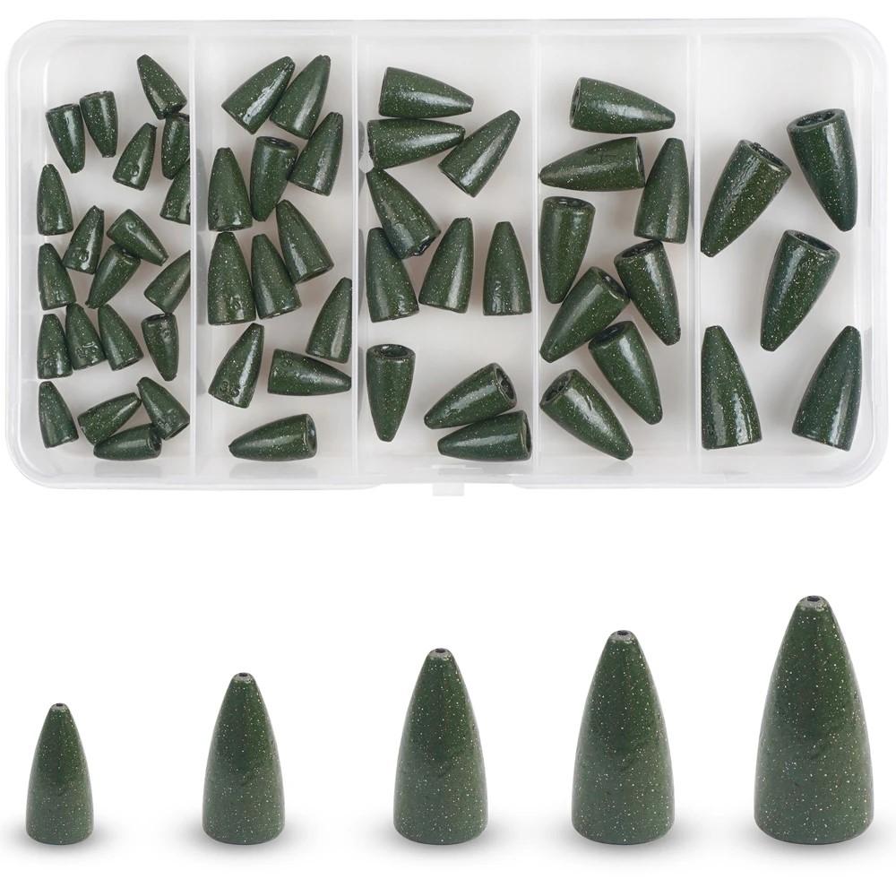 

55Pcs Fishing Weights Sinkers Bullet Fishing Sinkers Worm Weights for Bass Fishing Carolina Rig Texas Rig Slip Sinkers Weights