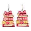 Acrylic Dangle Earrings 1 Pair Book for Women, Vintage Stacking with Pink Worm Gift Ideas Bow And Heart, Funny Jewelry, Back to School Gifts Teachers