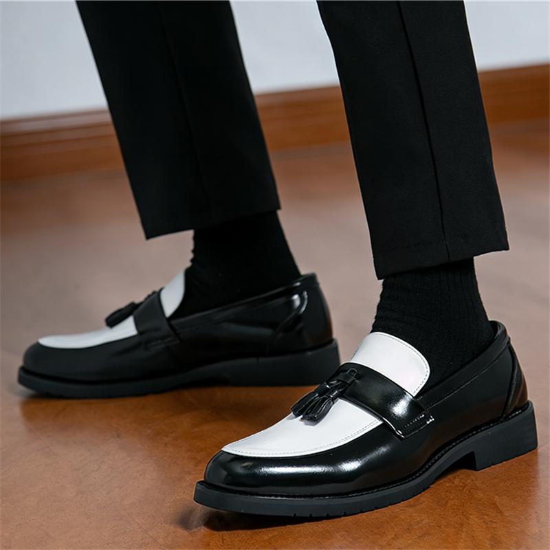 New Pointed Whie Black Red Mixed Tassels Wedding Formal Leather Shoes for Men Casual Platform Loafers Homecoming Dress Footwear