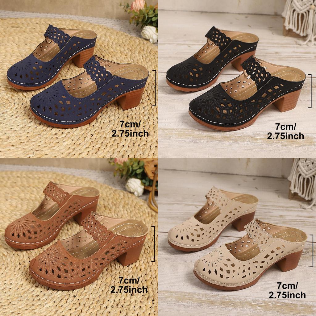 Womens Peep Toe Chunky Heel Mules With Pu Upper For Summer Wear