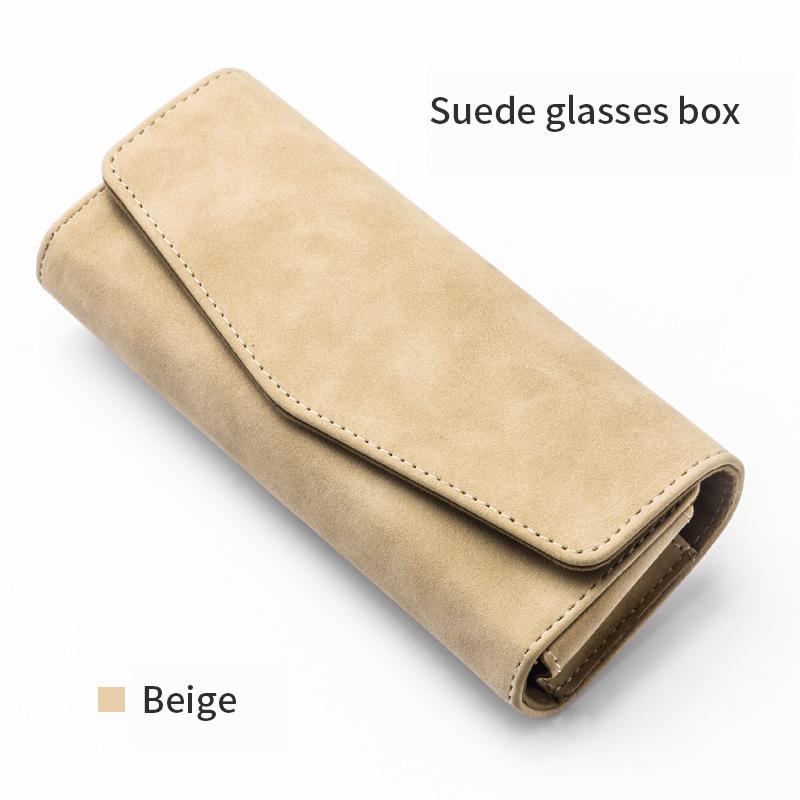 Car Sun Visor Sunglasses Case Clip Hanger Fastener Sunglasses Holder Suede PU Leather Card Ticket Storage Box Eyeglasses Holder