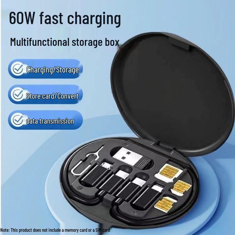 Portable 5-in-1 Multifunction Data Cable Box - 60W Fast Charging for Android & USB