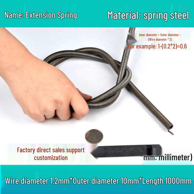 1m Spring Coil Extension with Hook - Strong Tensile Force, Thin Soft Sheath, for Tarpaulins & Sliding Doors