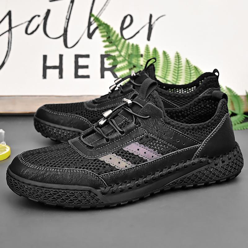 Mesh shoes men's 2025 summer new breathable casual shoes hollow seam sole non-slip one-pedal board shoes large size men's shoes
