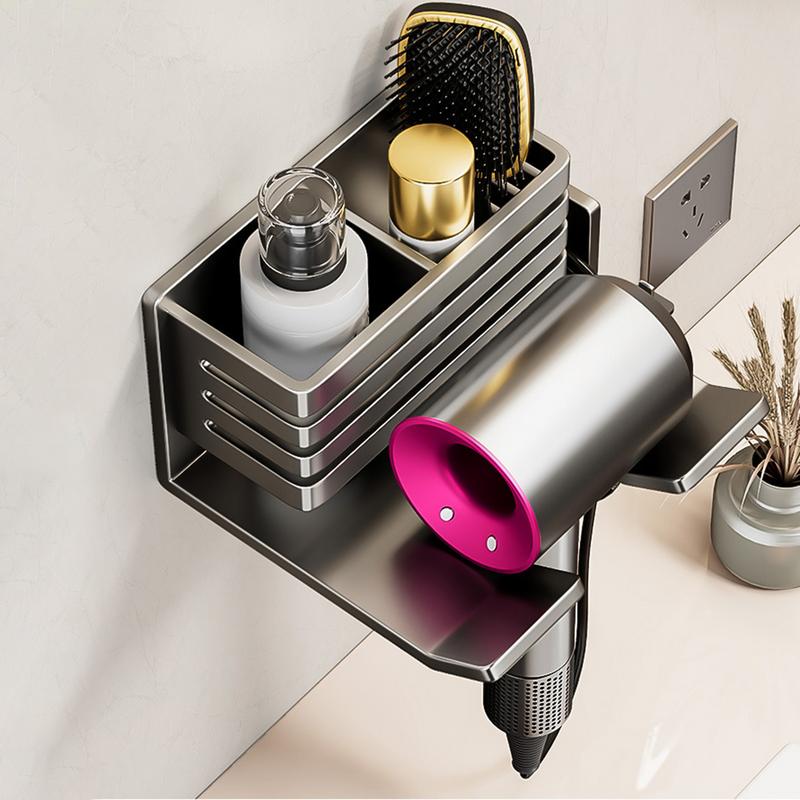 Hair Dryer Holder Wall Mounted Punch-Free Bathroom Hair Tool Organizer Hair Dryer Hanger Metal Bathroom Rack Organizer Bathroom