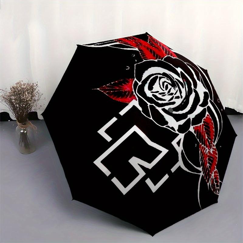 1pc Rose Tattoo Design Umbrella with Plastic Handle,Suitable for All Seasons Home Travel Outdoor UmbrellaM947