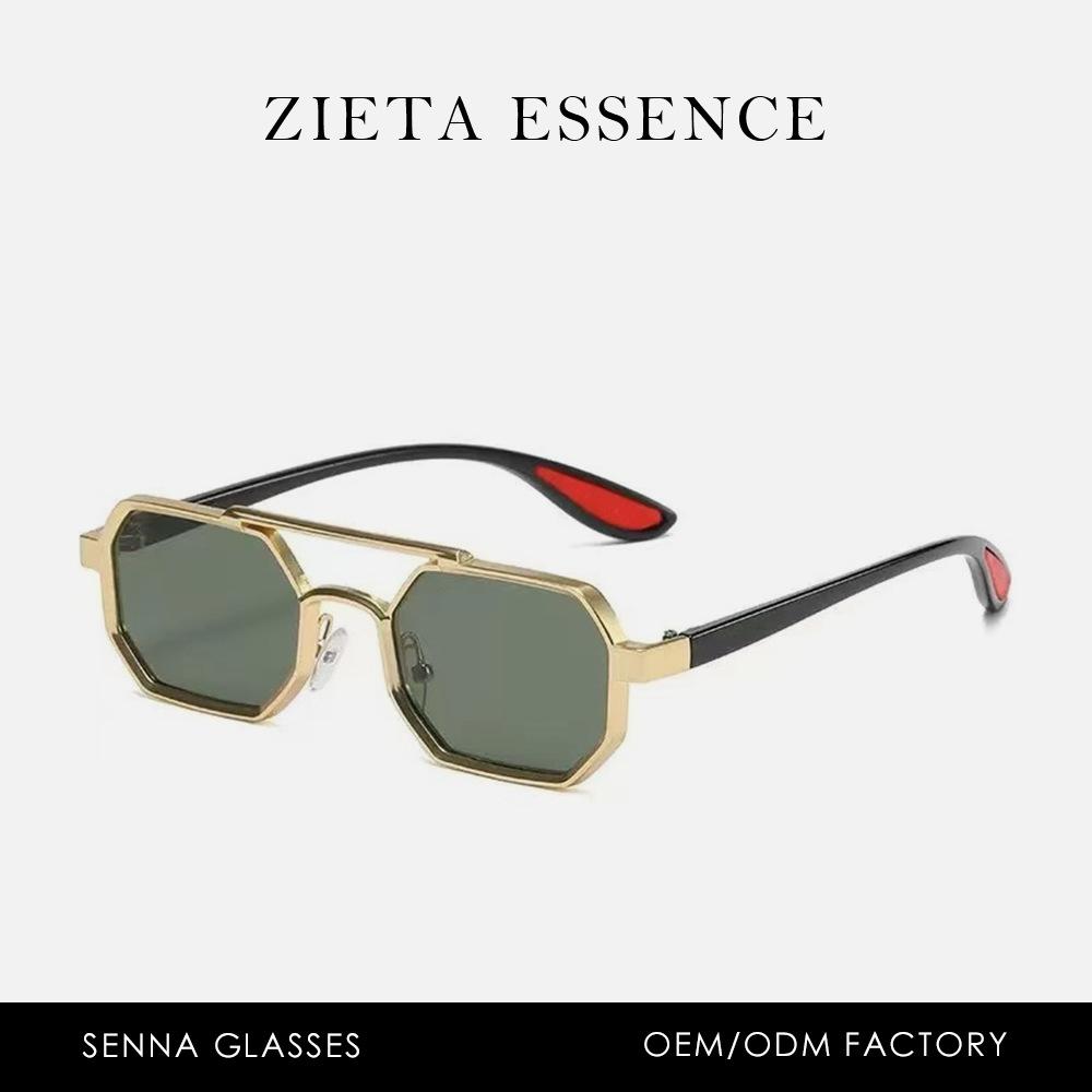 Metal Double Beam Small Frame Sunglasses Business Men'S Outdoor Uv Protection Sunglasses Personalized Polygonal Glasses