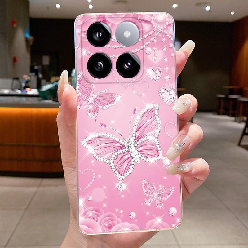 For Xiaomi 14T / Xiaomi 14T Pro Case Clear Luxury Fashion Butterfly Flower Soft TPU Silicone Casing Cover Transparent Phone Case