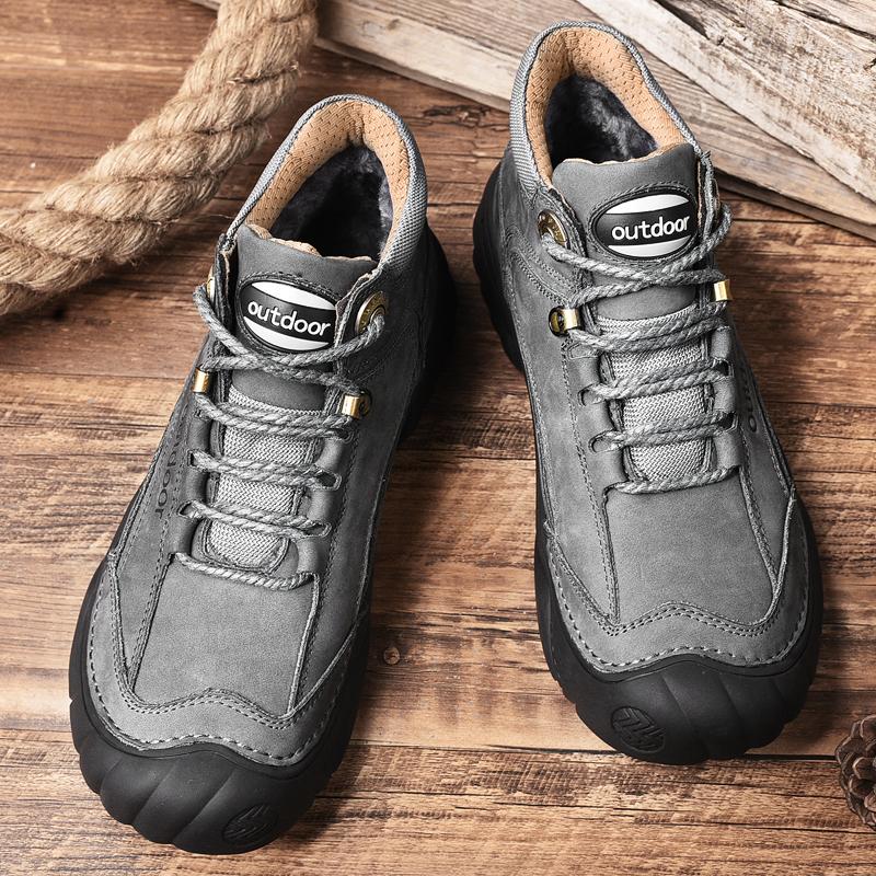 Fashion Luxury Brand Men Winter Outdoor Thick Bottom Sneaker Plush Warm Genuine Leather Walking Shoe Comfort Non-Slip Casual Hiking Shoe